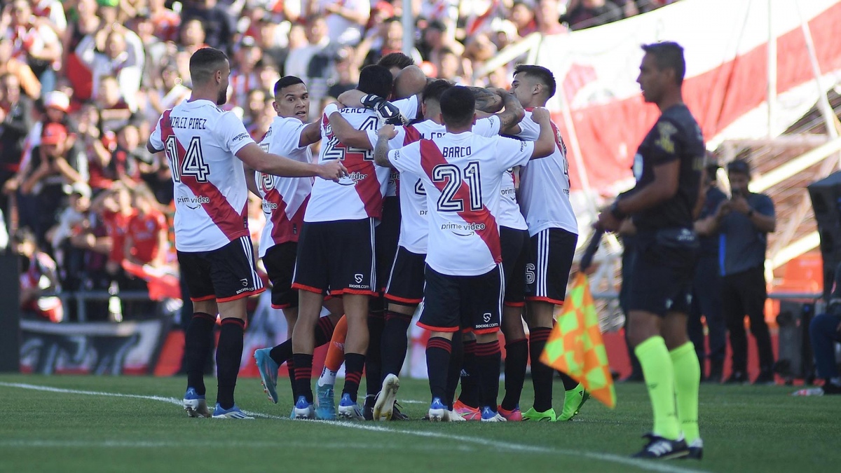 The celebration of the first Bruno Zuculini at Marcelo Gallardo's farewell Photo Ramiro Gmez 